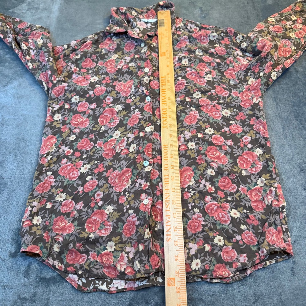 At Random Floral Button Down Shirt Womens Large Brown Rose Long Sleeve Pocket - Picture 7 of 9